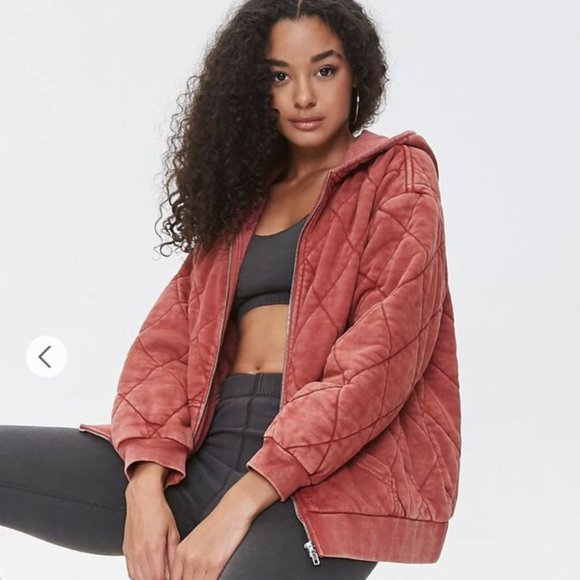 Forever 21 Jackets & Blazers - Forever 21 Women's Quilted Zip-Up Hoodie Jacket M